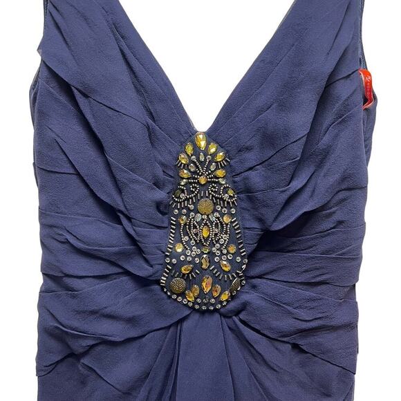 NWT Monique Lhuillier Navy Silk Gown Jeweled Beaded Size 4 MSRP $698 - Picture 3 of 10